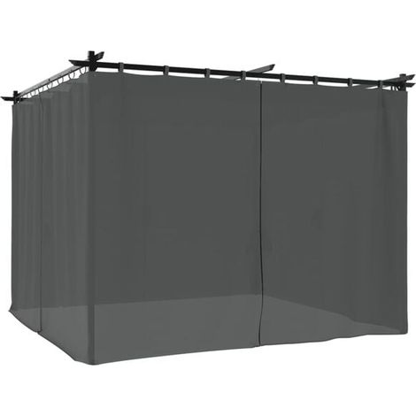 Pergola en acier de 3 x 3 mètres, avec rideaux gris anthracite (1/5)