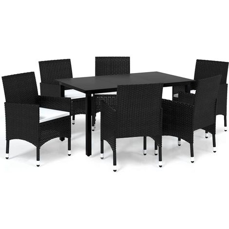Maison Exclusive - Set da Pranzo da Giardino 7 pz Nero con Cuscini in Polyrattan (1/5)