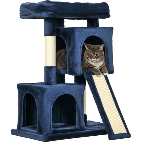 Sisal Cat Rest & Play Activity Tree w/ 2 House Navy Blue (1/5)