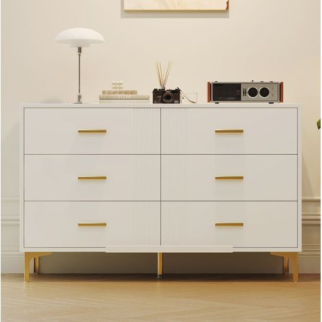 Kommode 120x40x76 cm Weiß aus MDF mit 6 Schubladen und geriffelter Front (1/5)