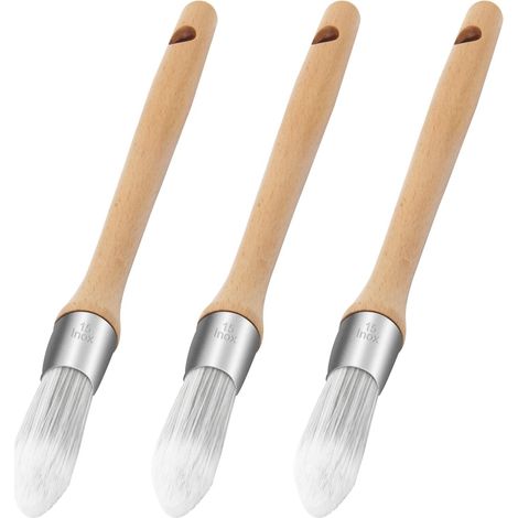 Lot de 3 pinceaux de peinture ronds, petits pinceaux pour murs, pinceaux fins pour profilés de fenêtres et de portes, pinceaux à anneaux, poils synthétiques de qualité supérieure et manche (1/4)