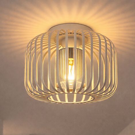 LED Deckenleuchte Rauchglas Deckenlampe sand Wohnzimmerleuchte Metallstäbe Retro, E27 Filament LED warmweiß, DxH 28x23 cm