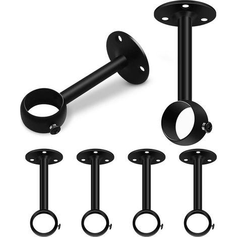 6er-Set Deckengardinenstangenhalterungen, Schwarz – 25 mm – Robustes Metall – Für Kleiderschränke, Garderoben und Deckengardinenstangen – Edelstahl (1/5)