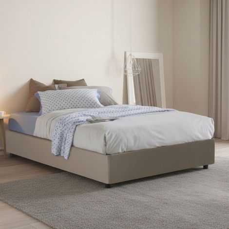 Talamo Italia Cama de plaza y media Sara, Cama contenedor con tapizado en ecopiel, 100% Made in Italy, Apertura frontal, con colchón 120x200 cm incluido, Tórtola, con embalaje reforzado (1/4)