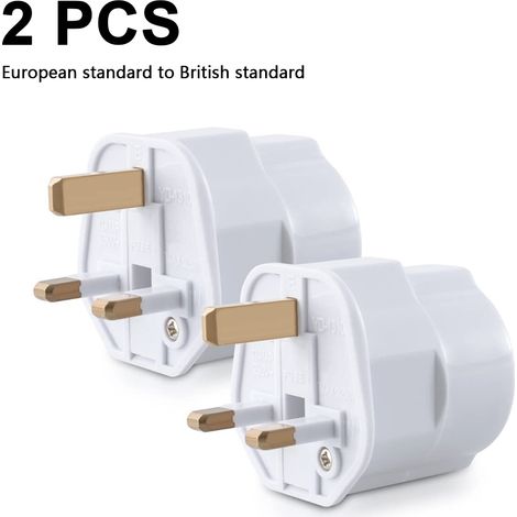 Adaptateur de prise standard européenne vers standard britannique, lot de 2 pièces, convertit toutes les prises de type G du Royaume-Uni, de Hong Kong, de Singapour, de Malaisie, des Émirats arabes un (1/4)
