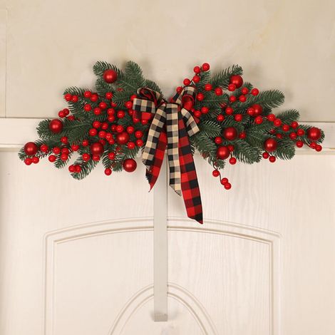 Guirlande De Noël - Guirlande Artificielle Pré-Éclairée Avec Baies Rouges Et Aiguilles De Pin - Pour Porte D'Entrée Linteau Ou Cheminée - 1 Pièce (1/5)