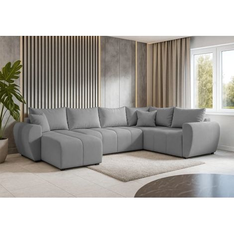 AX LIVING Malatya U XL Wohnlandschaft U Form XXL Ecksofa Hellgrau 303cm R