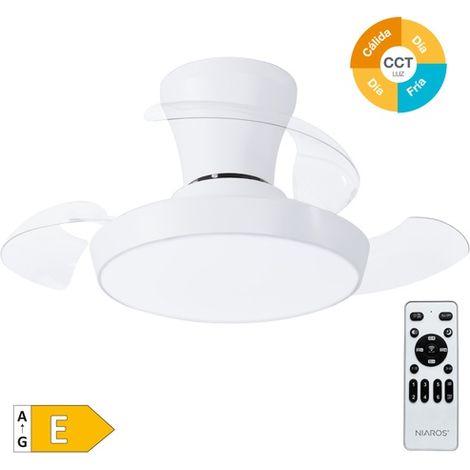 Ventilador techo Kovilur con luz CCT regulable y mando Ø71 3 aspas retráctiles DC Blanco