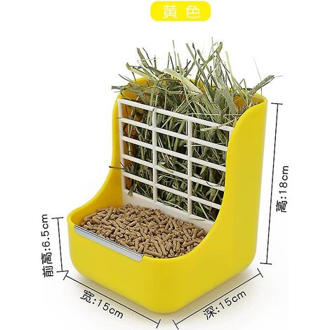 Mangeoire 2 en 1 pour aliments et foin, adaptée aux lapins, cobayes et autres petits animaux.