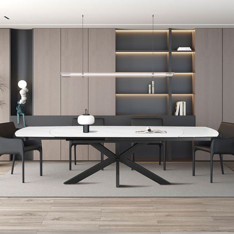 Table repas extensible 160-240cm en pierre effet marbre blanc et métal (1/5)