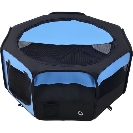 PawHut Portable Cat Dog Playpen Pet Puppy Rabbit Guinea Pig Pen Run Dia 90 x 41H cm Indoor & Outdoor Blue