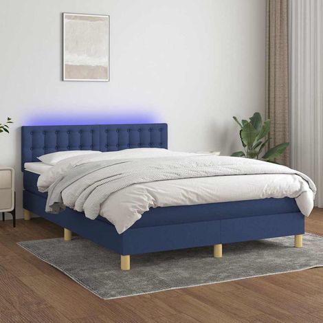 Cama box spring con colchón y LED tela azul 140x200 cm (1/5)