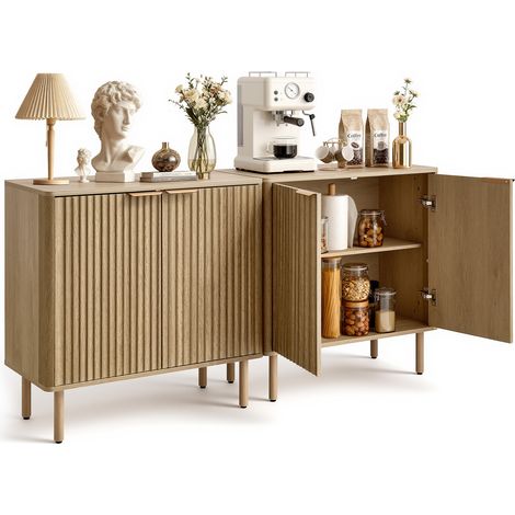 VEVOR Credenza Mobile da Salotto 80 x 37,5 x 80 cm con 2 Ripiani, Credenza Cucina in Legno con 4 Ante a Battente, Mobile Armadietto con Ante per Soggiorno, Ingresso, Capacita di Peso del Tavolo 30 kg (1/5)