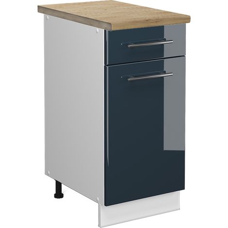 Mueble bajo de cocina Fame-Line, Azul oscuro alto brillo, 40 cm , ET Roble, Vicco