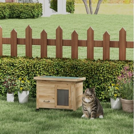 Casetta per gatti da esterno in legno, 57 x 45 x 43 cm, naturale DESVIAE (1/5)