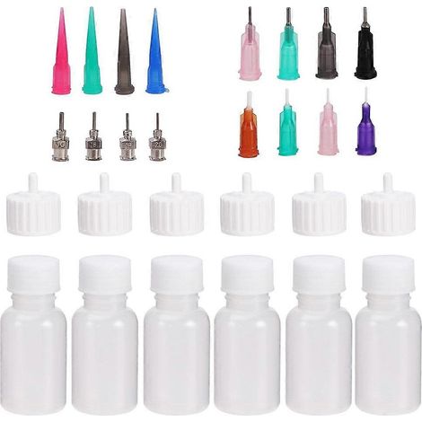 Lot de 6 flacons applicateurs de colle, flacons compte-gouttes souples en plastique de 30 ml pour l'application de colle, la peinture et le quilling. (1/5)