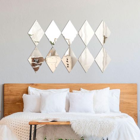 Ambiance Sticker Effet Miroir Autocollant Muraux Comme un Miroir Losanges Argentés Mirror-like Sticker Murale pour Bébé, Chambre d'enfant et Salon - Pack de 10 Stickers (1/5)