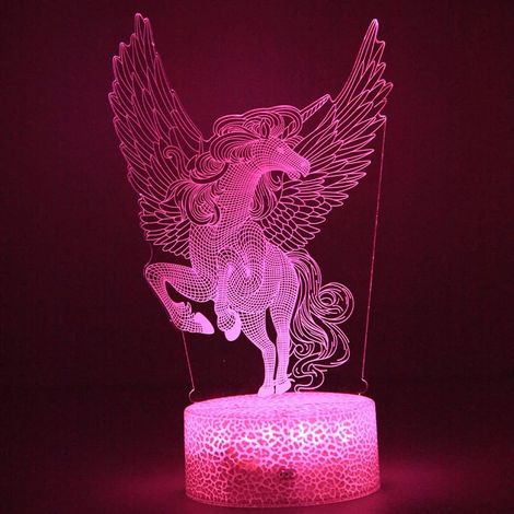 Lampe De Nuit 3D - Veilleuse LED Avec Contrôle À Distance Et Bouton Tactile - Cheval Licorne - 16 Couleurs - Pour Chambre D'Enfant - 1 Pièce (1/5)