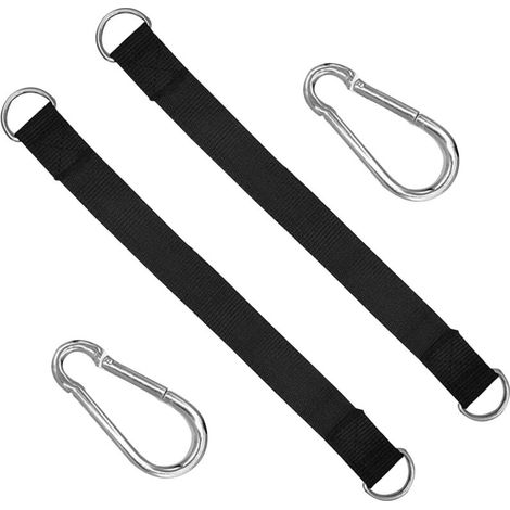 Set of 2 swing suspension kits - 2.5 x 30 cm - Nylon attachment - For hammocks - With 2 sturdy carabiners and D-rings (1/5)