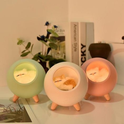Veilleuse Chat - LED Réglable - Rechargeable USB - Pour Chambre Enfants - 130 x 130 x 143 mm - Rose - 1 Pièce (1/5)