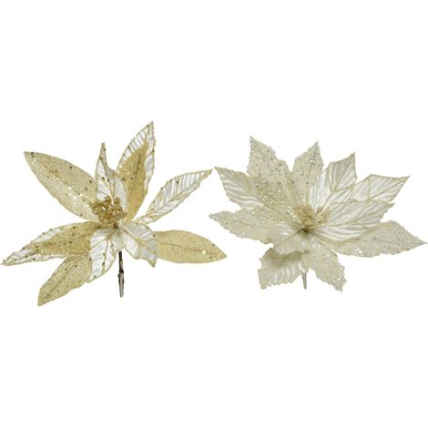 Fiore con clip D 28 cm avorio/oro Peraga Christmas