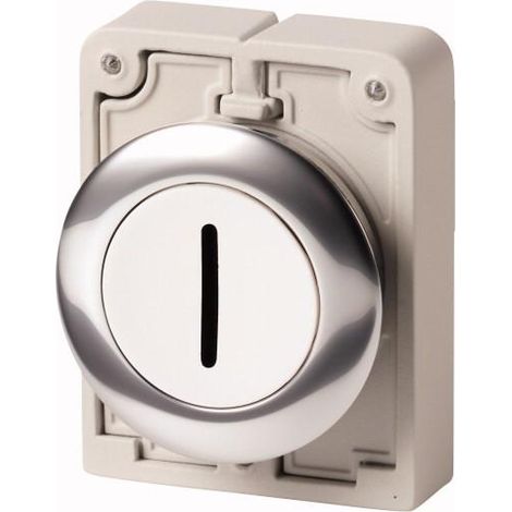 Bouton poussoir 30mm flush a rappel blanc avec inscription EATON M30C-FD-W-X1