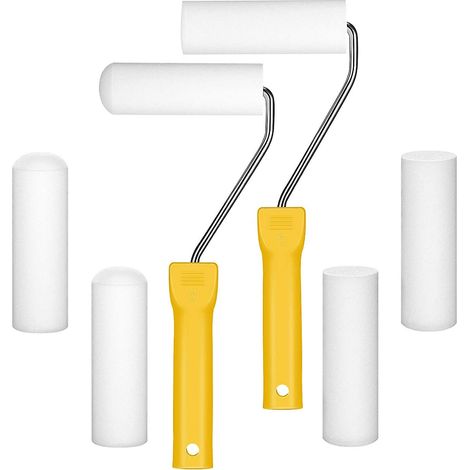 Kit d'outils pour rouleau à peinture 8 pièces, rouleau à peinture en mousse de 10 cm, cadre pour rouleau de finition - FFY (1/4)