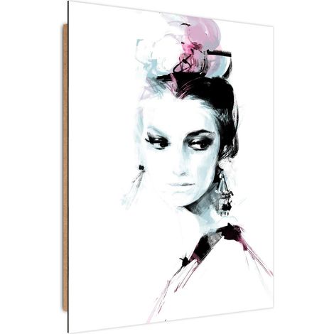 Tableau bois portrait d'une femme pensive - 70 x 100 cm (1/5)