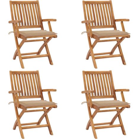 Lot de 4 Chaises pliables de jardin avec coussins,Fauteuils d'extérieur Teck solide -TF30210 (1/5)