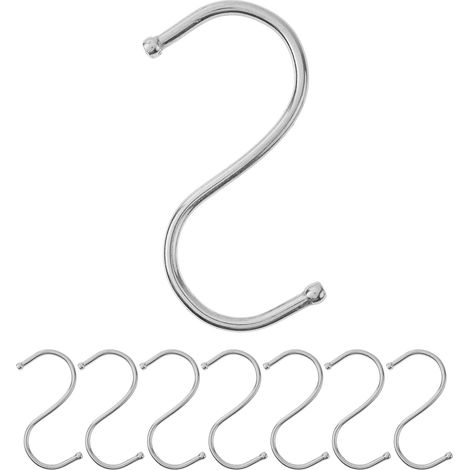 Crochets en S à suspendre, 8 pièces, en argent, crochets métalliques pour barres jusqu'à Ø 25 mm, longueur 68 mm, crochets en S pour cuisine, tringle à vêtements, garage, casserole, poêle, tasse (1/5)