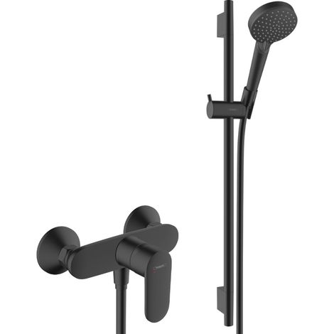 Hansgrohe Set doccia Vernis Blend con miscelatore + doccetta a 2 getti + asta doccia da 65 cm, nero opaco (71640670-Vernis)