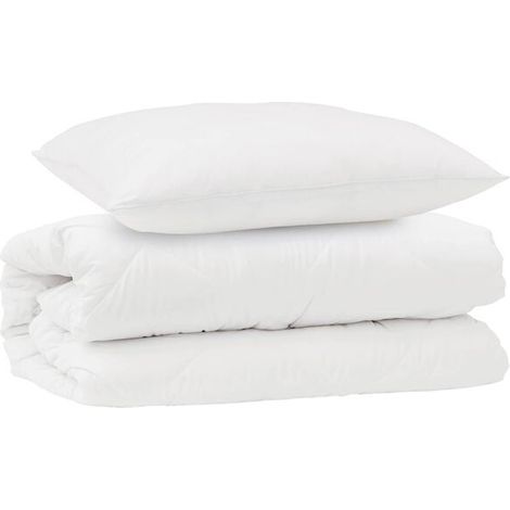 Housse de couette blanche en microfibre, comprend deux taies d'oreiller (1/5)