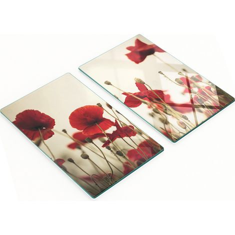 Tableros decorativos multifuncionales de vidrio templado con dise帽o de amapolas, 2x30x52 cm.