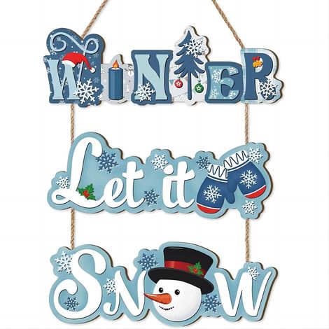 Guirlande Murale Noel - Flocon De Neige Et Bonhomme De Neige En Bois - Décoration Porte Et Mur - 3 Pièces - 30 x 40 cm (1/5)