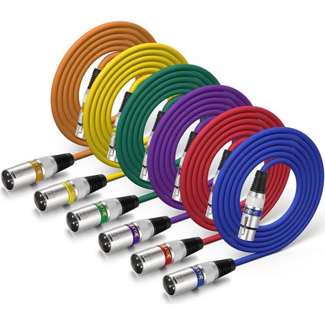XLR Mic Cable 6 Color Packs - Short XLR Male to Female Microphone Stage Patch Cable 3-Pin Balanced, 2M