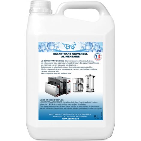 Desineo – Détartrant professionnel 5L alimentaire – Action rapide contre calcaire – Compatible cafetières, lave-vaisselle, bouilloires – Protection anti-corrosion (1/5)