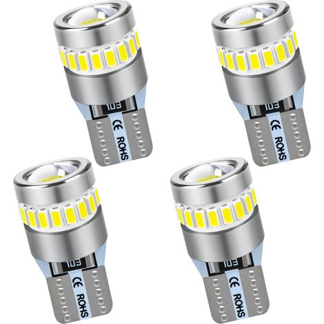 4 Pcs T10 (W5W) LED 6000K Blanc 12V Voiture Ampoules 194 168 pour Lampe Remplacement de Position, Plaque, Dôme Côté et Stationnement. (1/5)