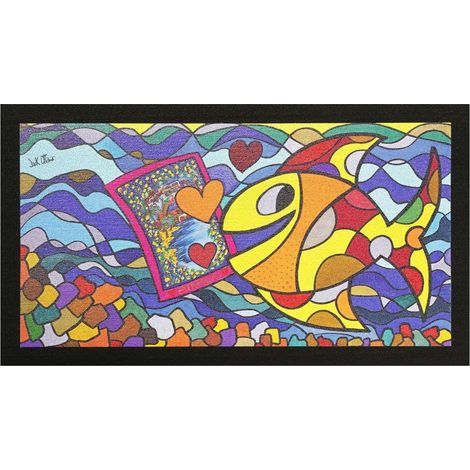 Zerbino Gomma Dipinto Artistico Jack Ottanio Pop Art 40X70 Interno Esterno Antiscivolo - I Love Amalfi (D)