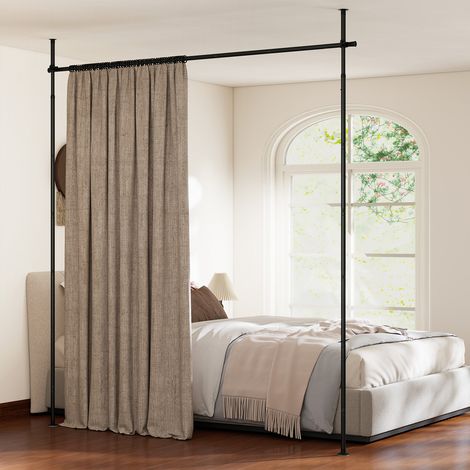 Tringle Rideau sans Perçage, Hauteur 120-314 cm, Largeur 73-183 cm, Séparateur de Pièce en Métal, Cloison Stable Extensible du Sol au Plafond, Noir (1/5)