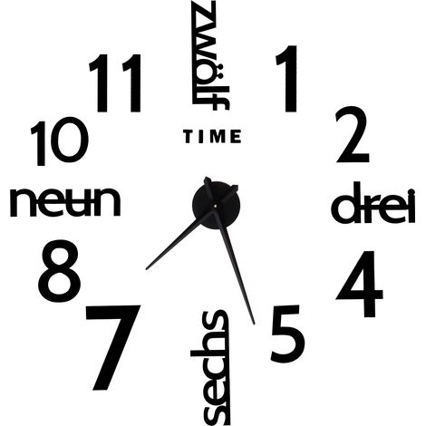 Horloge murale décorative pour la maison, autocollante miroir, pour cuisine ou salon, noire (1/5)