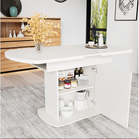 Tavolo da pranzo allungabile ovale in pannello truciolare bianco con dettagli oro 110/130x70x75 cm (1/5)
