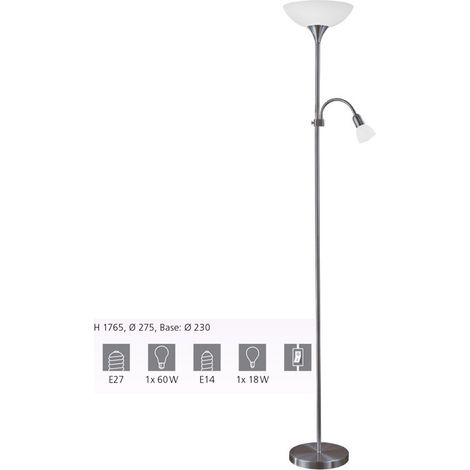 UP 2-TERRA H176.5CM X DIAM.27.5CM. BASE DIAM.23CM 1X60W.1X25W E27.E14 ACCIAI NICKEL NERO/PLASTIC (1/3)
