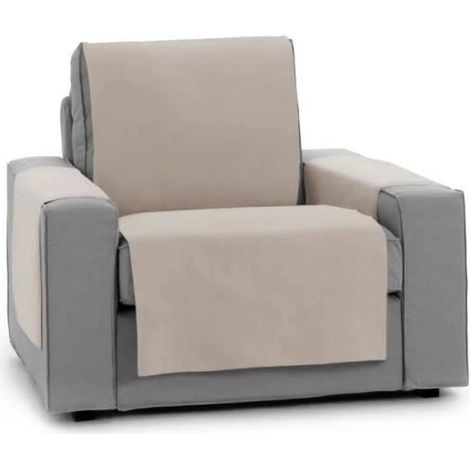 Housse de fauteuil 1 place - JUANIO - avec accoudoirs - polyester-coton 260 g/m² - taupe - 220 x 55 cm (1/3)