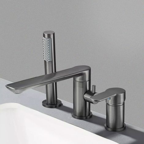 Conjunto de ducha independiente para bañera con 3 orificios - Cuerpo de latón - Montaje a pared, Gris