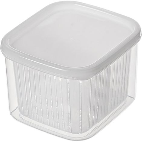 Boîte de rangement transparente 2 compartiments pour légumes, fruits, oignons, gingembre, ail au réfrigérateur (1/5)