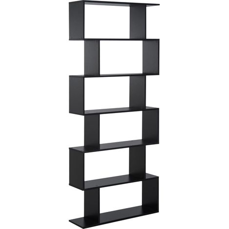 Bibliothèque en bois au design moderne, 6 étagères, 80 × 23 × 192 cm, noire pour rangement de livres, documents et objets décoratifs idéal pour salon, chambre à coucher ou bureau (1/5)