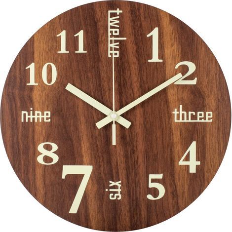 Horloge Murale, 30 cm Horloge Murale Veilleuse avec Mots Chiffres Rétro, Silencieux Non-Ticking à Piles Analogique Bois (1/5)