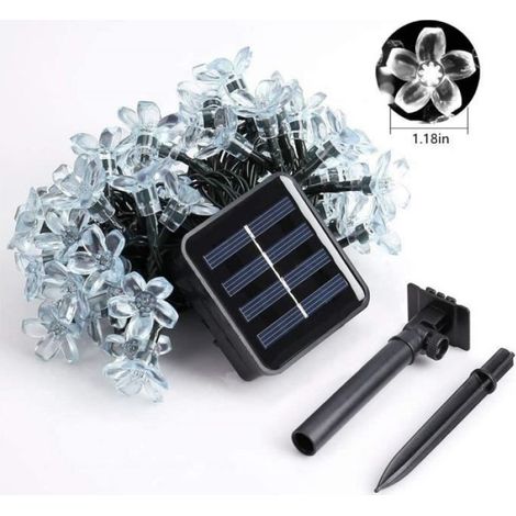 1 Guirlande lumineuse, 100 LED fleur, 8 modes, 12m, blanc, solaire, étanche, jardin, fête, maison (1/4)