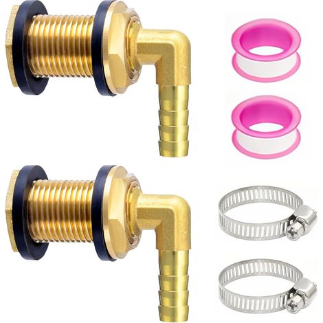 Lot de 2 Raccords de Citerne d'eau de Pluie, Douille de Seau à Pluie en Laiton, Passage Universel Raccord de Réservoir d'eau, Filetage Extérieur 1/2 Filetage Intérieur 3/8, pour Barils d'eau (1/5)