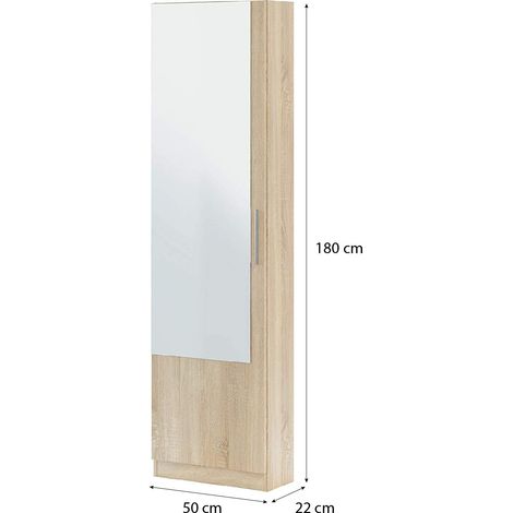 Mobile Armadio Portascarpe con Specchio Scarpiera Salvaspazio Colonna Salotto Ingresso Bagno Colore Bianco Artik - Colore: Rovere